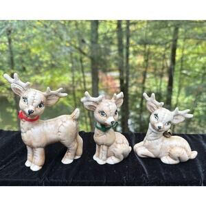 3 Adorable Vintage Kimple Christmas Reindeer Hand Painted Ceramic -S63
